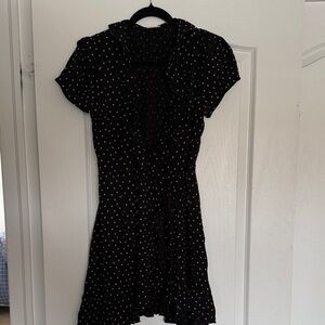 Aritzia Black Dress with White Polka Dots - Ruffle Wrap Mini